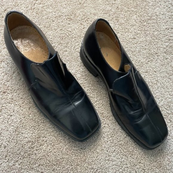 John Fluevog black leather block heel chunky slip on loafer size 8 main image 11